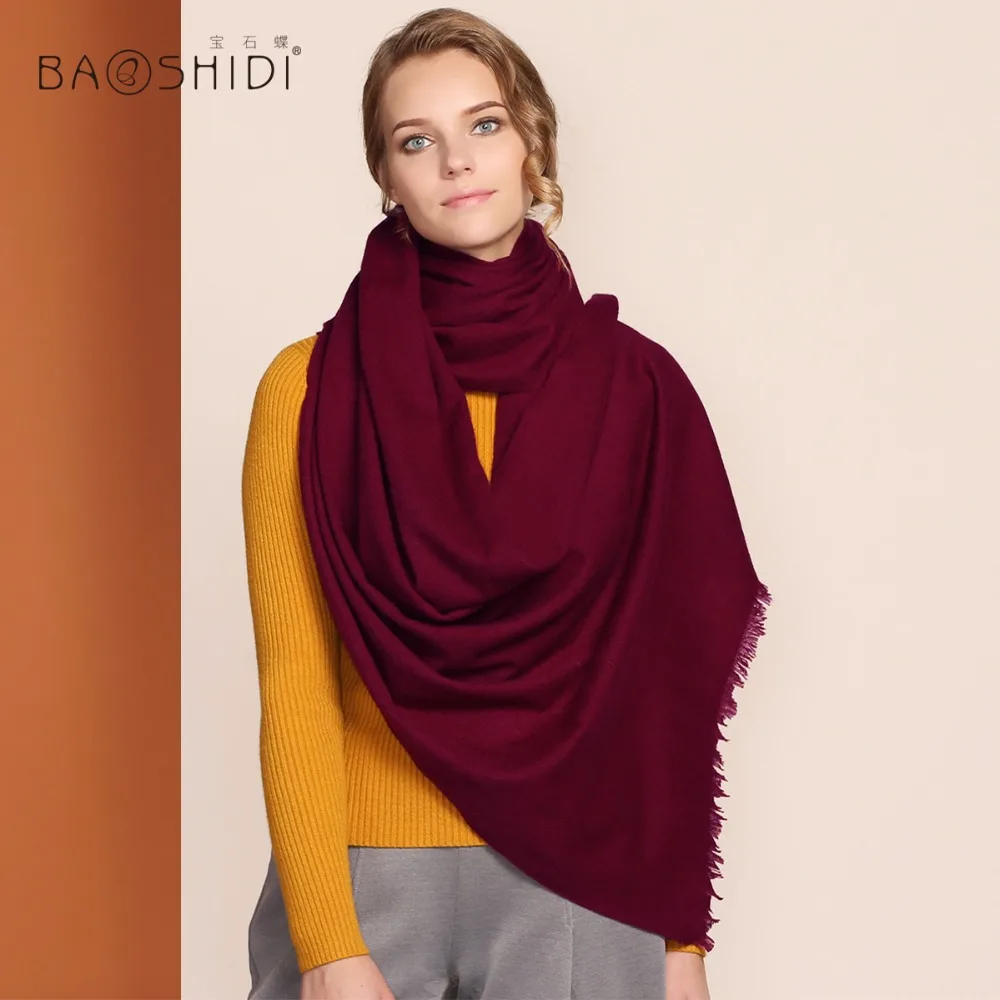 [BAOSHIDI] 100% кашемировый зимний шарф роскошные брендовые шарфы для женщин модная