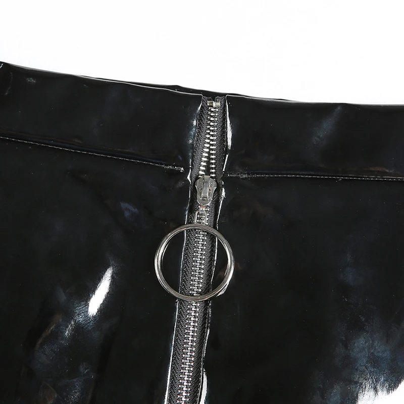 Блестящая короткая юбка из искусственной кожи с высокой талией Женская мини