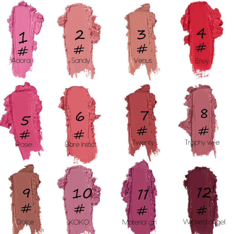 Макияж для губ, губная помада, Матовая жидкая длительный Make Up сексуальный отделкой в виде красных губ матовый Водонепроницаемый, Длительное Действие, Коврики 12-Цвет женские Помады для губ
