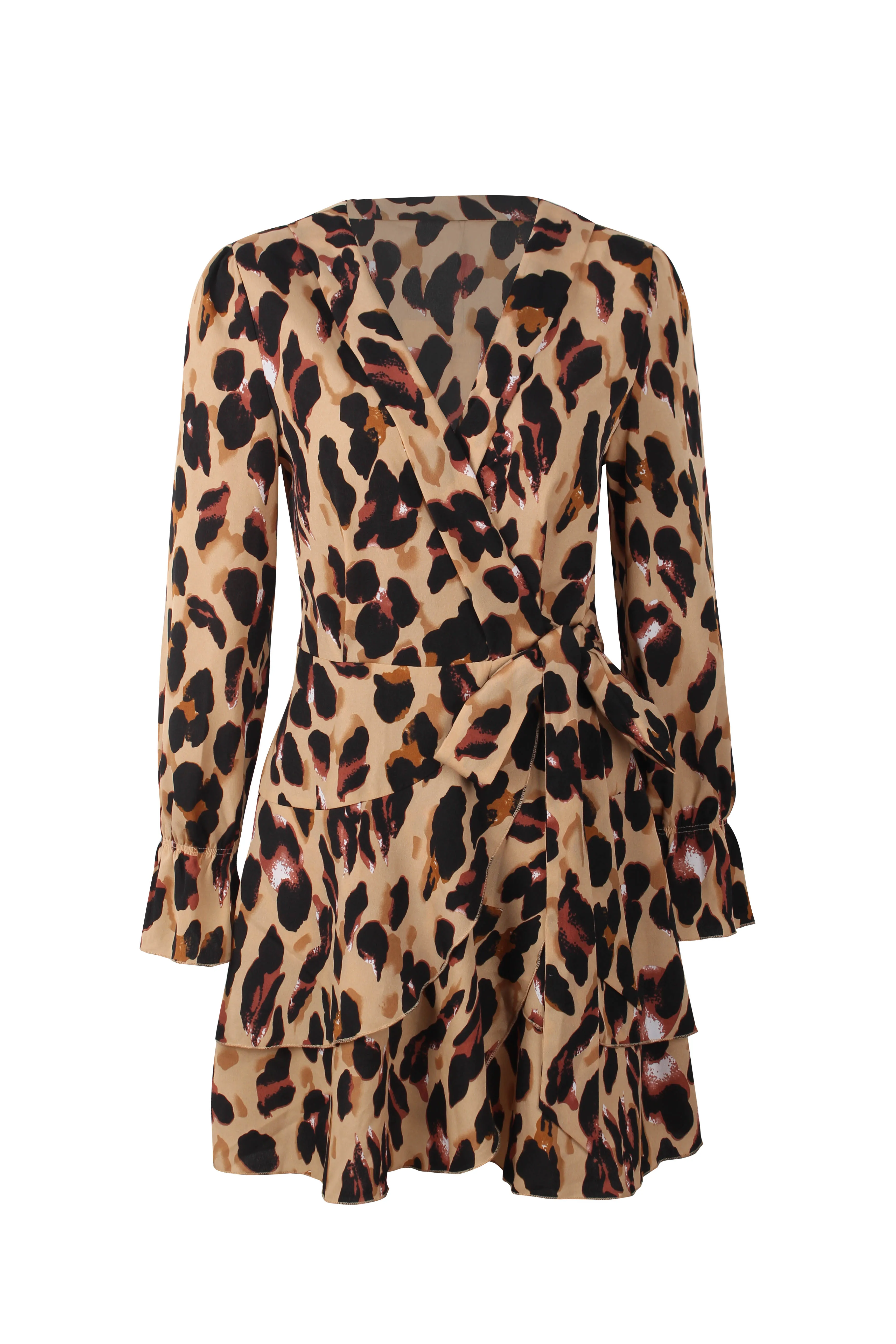 

VFan Leopard Dress 2019 Women Ruffle Beach Dress Loose Long Sleeve Deep V-neck A-line Sexy Party Dress Vestidos de fiesta