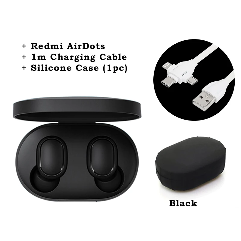 Add Black Case Самые дешевые Xiaomi Redmi AirDots True Беспроводные Bluetooth 5,0 наушники DSP шумоподавление гарнитура с микрофоном наушники TWSEJ04LS - Цвет: Add Black Case