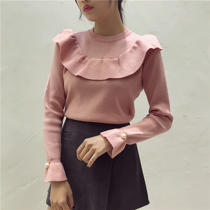 Женский трикотажный пуловер с оборками 6 цветов | Женская одежда