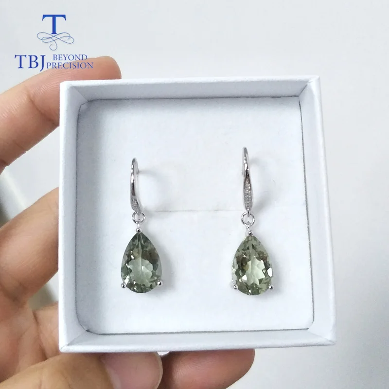 TBJ, горячая распродажа, 6ct, натуральный зеленый аметист, кварц, драгоценный камень, висячие серьги, чистое 925 пробы серебро, хорошее ювелирное изделие для женщин