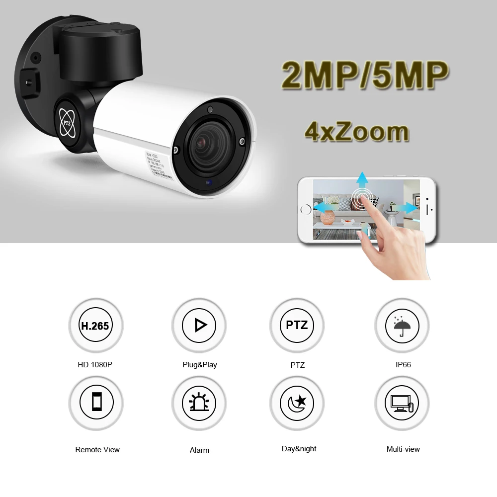 Hamrolte PTZ IP Камера 5MP/2MP 4xzoom автоматической фокусировки(2,8-12 мм) Массивная пуля, открытая Камера IP66 Водонепроницаемый 50 м радиус действия ИК: H.265 Hisee