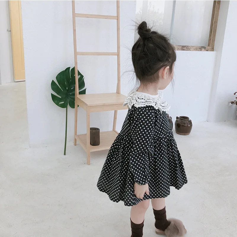 Toddler Baby Girls Princess Dress 0-4Yrs Kids Flower Lace Doll Collar Cute Vestido Infant Black Dot Ball Gown For Party Birthday | Детская