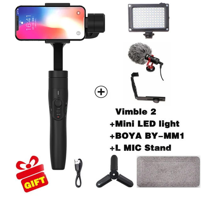with L Mic light Feiyutech Vimble 2 3-осевой шарнирный стабилизатор для смартфона карданный стабилизатор с удлинитель Полюс для iPhone X XS 8 7 6 PK freevision vilta м - Цвет: with L Mic light