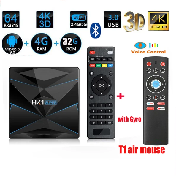 HK1 супер Android 9 0 google tv box RK3318 4K 3D Поддержка Bluetooth опционально 5g wifi и голосовая