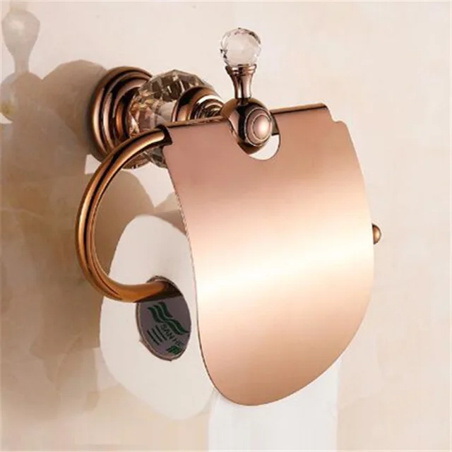rose gold Бумага держатели с украшением в виде кристаллов цельное Латунное золото/хром Бумага рулонный держатель Туалет Бумага, держатель для ванной комнаты, Аксессуары для ванной комнаты - Цвет: rose gold