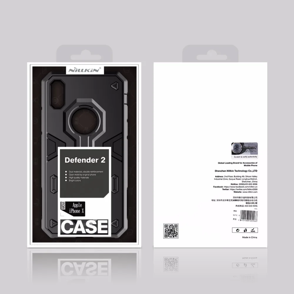 Фирменные чехлы для телефонов Nillkin для iPhone X Defender 2 Neo Hybrid, Жесткая Броня, тонкие Чехлы для iPhone X, чехлы для телефонов, чехлы для телефонов, сумка для ПК