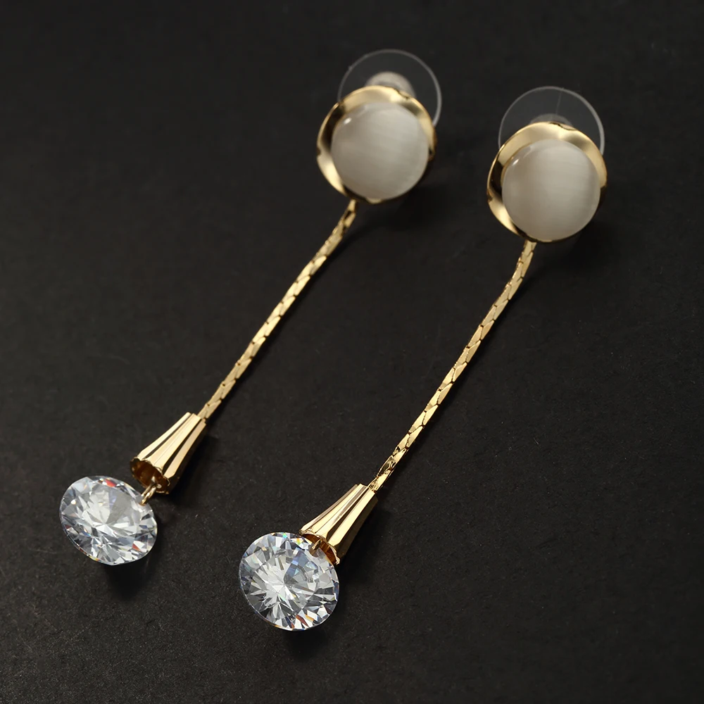 Women Long Dangle Drop Earrings with Opal Stone Chains and AAA+ Cubic Zirconia Zircon Trendy Style High Quality |