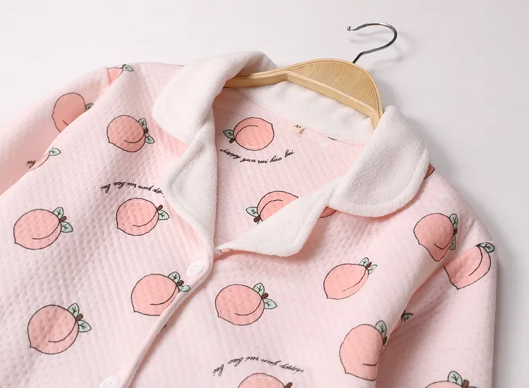 Kawaii, сочный персик, пижамы, наборы, для женщин, зимние, стеганые, хлопок, подводное плавание, пижамы, розовый, мультфильм, длинный рукав, теплые, для женщин, пижамы