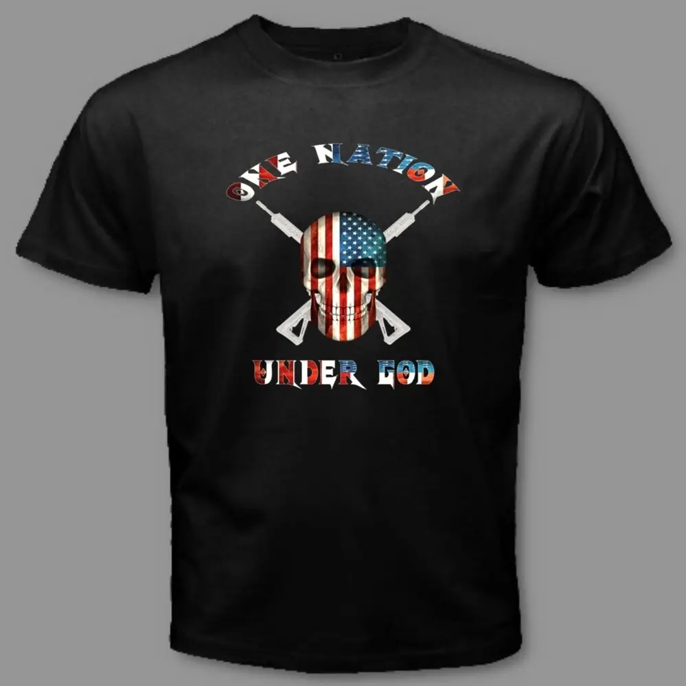 Мужская футболка в стиле милитари One Nation Under God череп с американским флагом