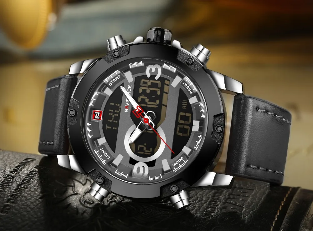 NAVIFORCE мужские спортивные часы Топ люксовый бренд кварцевые цифровые часы кожаный ремешок водонепроницаемые Модные Военные аналоговые Мужские часы