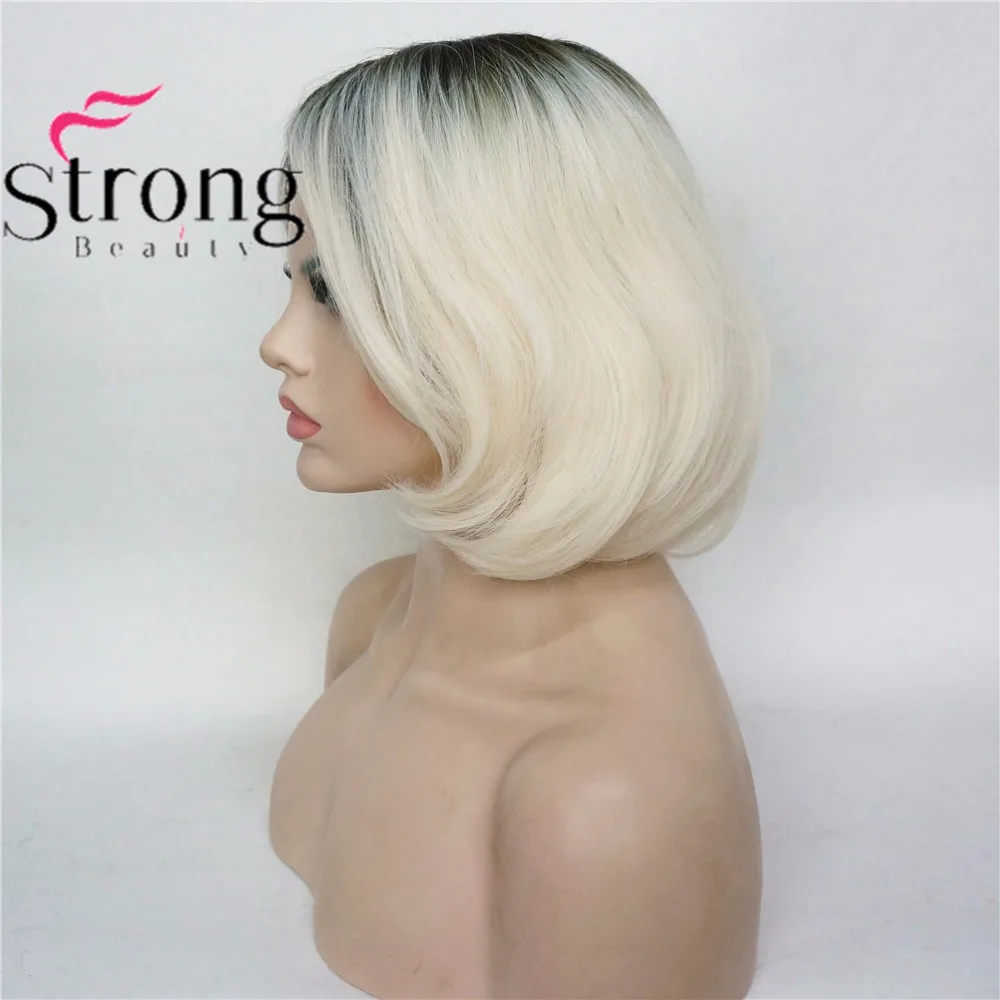 StrongBeauty женский Омбре Боб Стиль Короткие прямые волосы парик платиновый блонд/темные корни синтетический натуральный полный парики