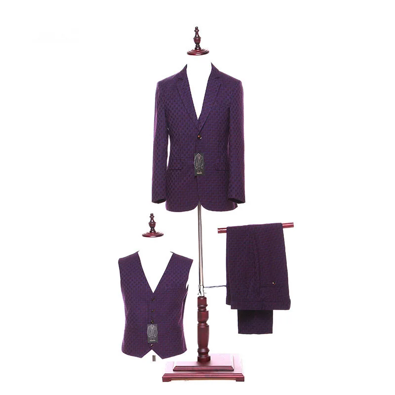 Jacket Pants Vest Куртка+ брюки+ жилет темно-фиолетовый клетчатый женский повседневный деловой костюм деловой офисный униформенный стиль тонкий женский элегантные комплекты трусов - Цвет: Jacket Pants Vest
