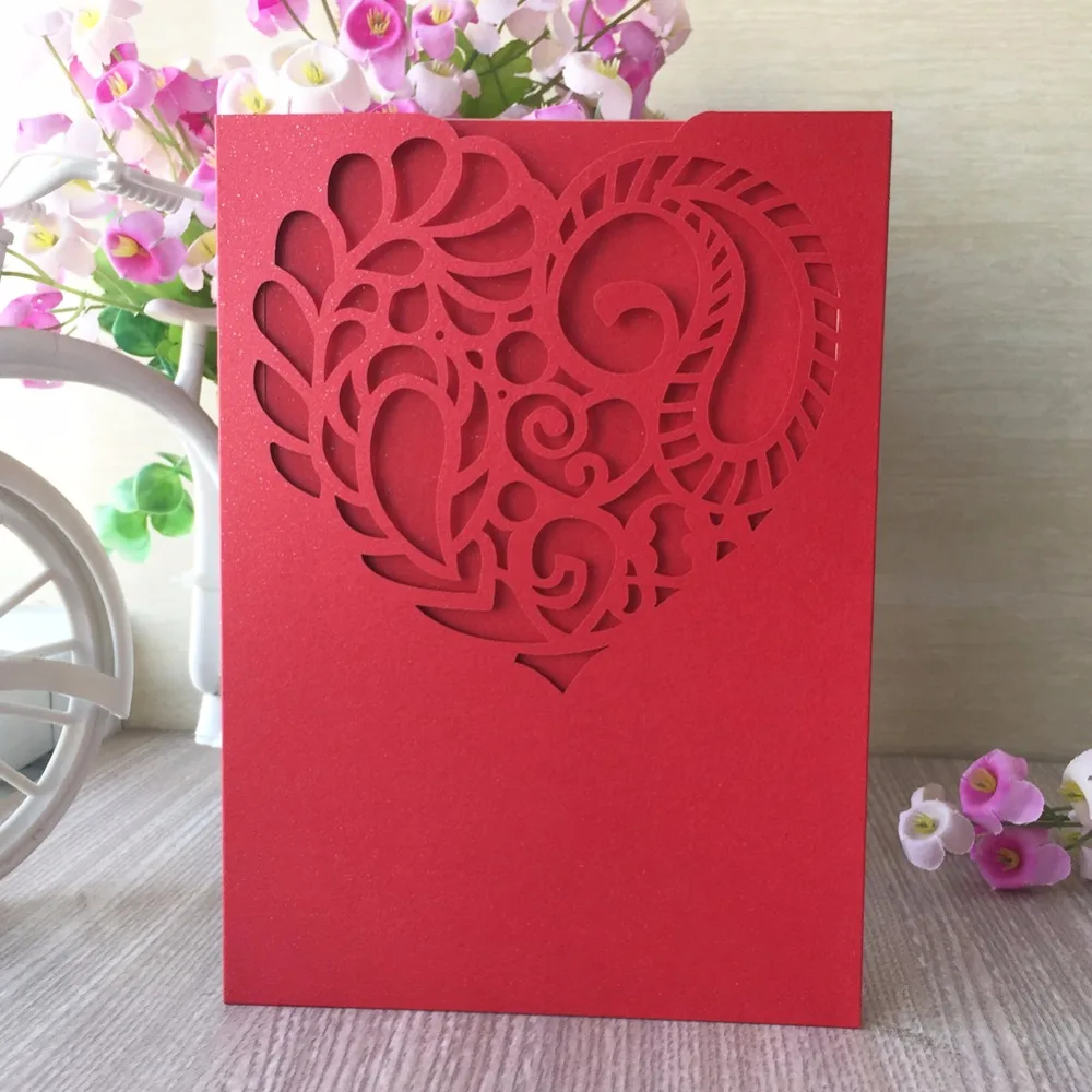 20Pcs/Lot Flowers In The Heart Hollow Laser Cut Colours Wedding Invitation Card Unique Village Garden | Дом и сад