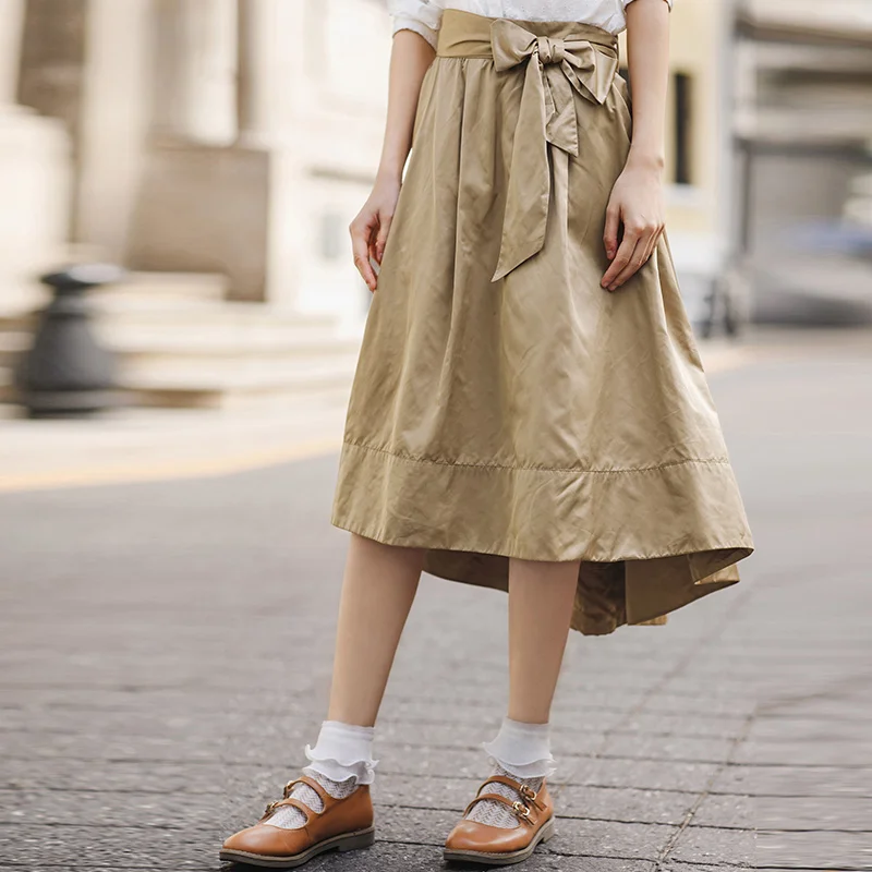 INMAN, новинка, Женская весенняя одежда, одноцветная Женская юбка - Цвет: Khaki