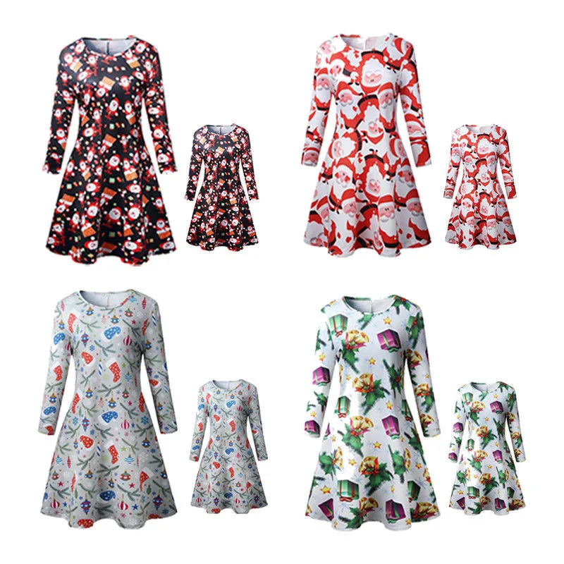 Рождественская одежда для всей семьи новинка 2018 модное осеннее платье трапеция с