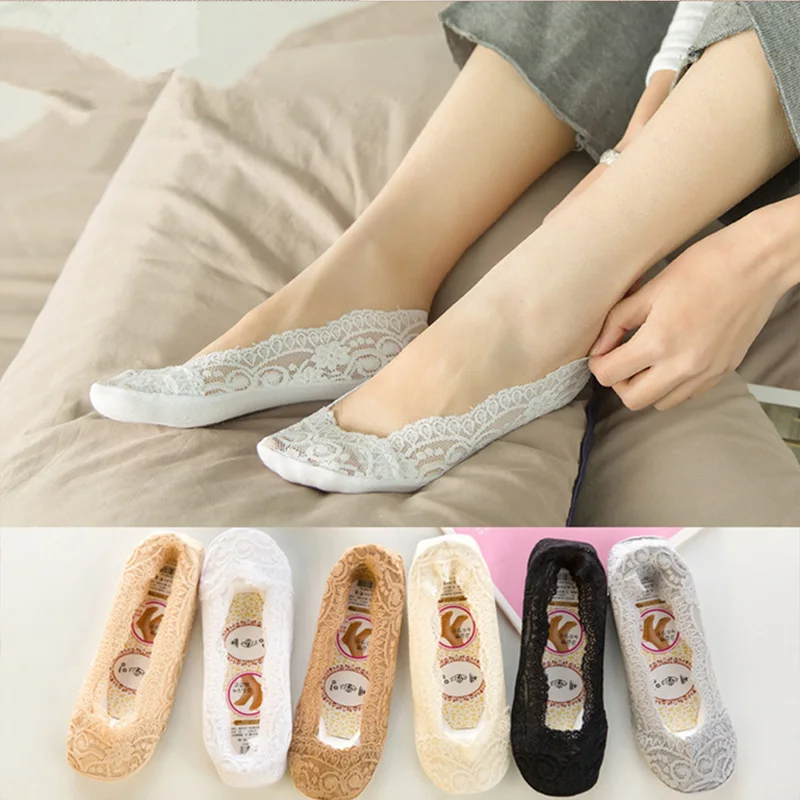 Кружевные женские носки на каблуке открытые дышащие с закрытым верхом Милые