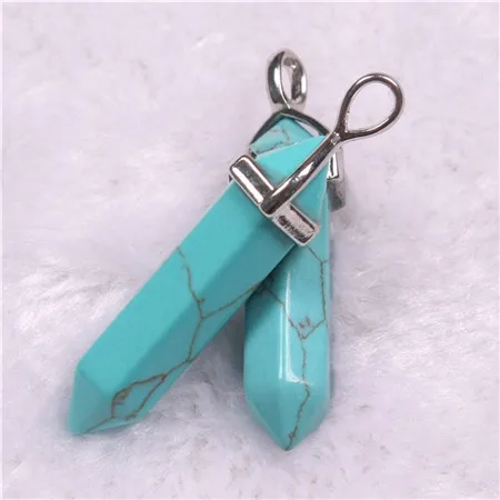 Green Turquoise 50 шт./лот, ассорти, клубника, кварцевый и из натурального камня, подвески, подвески, шестиугольные, заостренные, целебные рейки, 7 маятник с чакрами - Окраска металла: Green Turquoise