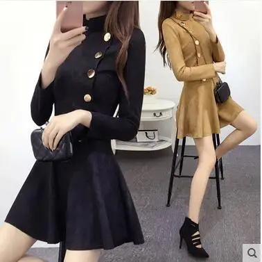 Замшевое платье осень зима Одежда корейское облегающее Европейское модное А