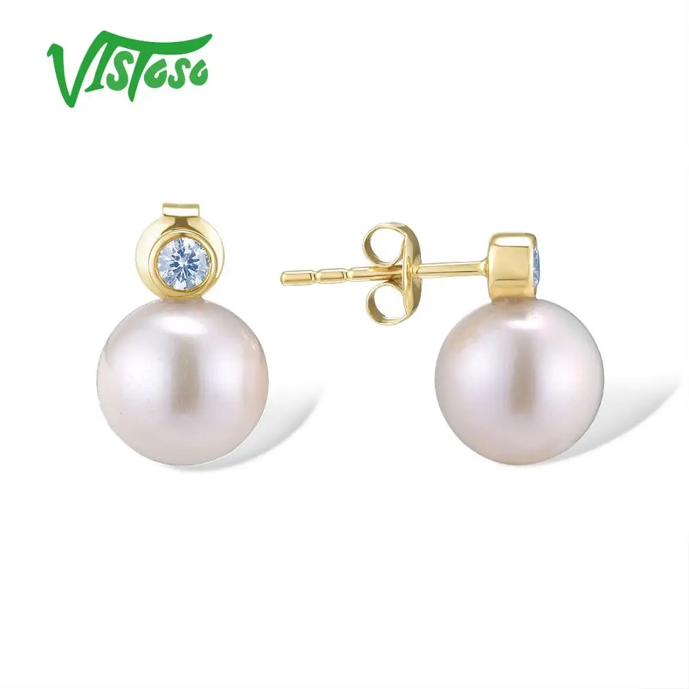 Женские серьги из желтого золота VISTOSO Pure 14 к 585 пробы со сверкающими бриллиантами