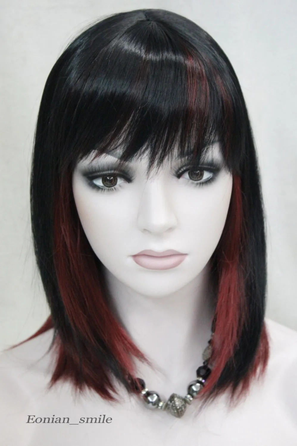 Черный бургундия смешанные средней длины короткие женщины дамы ежедневно парик