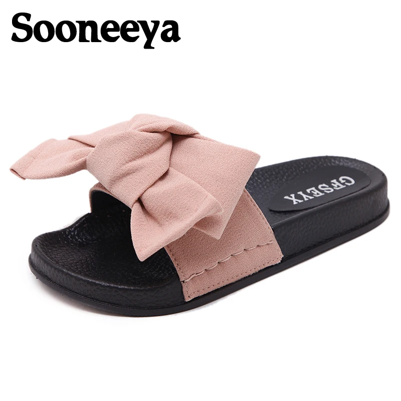 Женские шлепанцы с бантом Sooneeya летние пляжные на плоской подошве бантиком