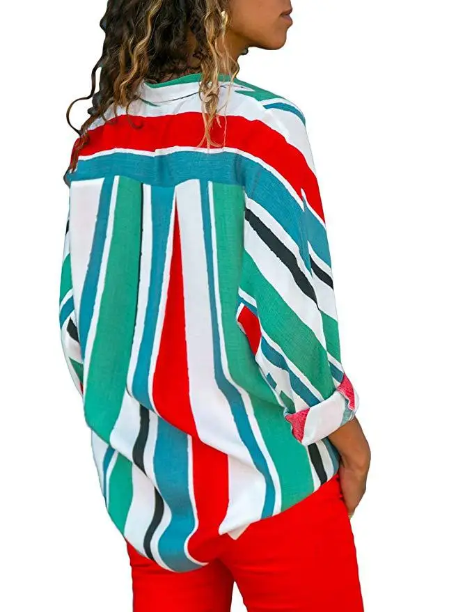 Осенняя женская обувь с длинным рукавом Удлиненная рубашка радуги полосатый