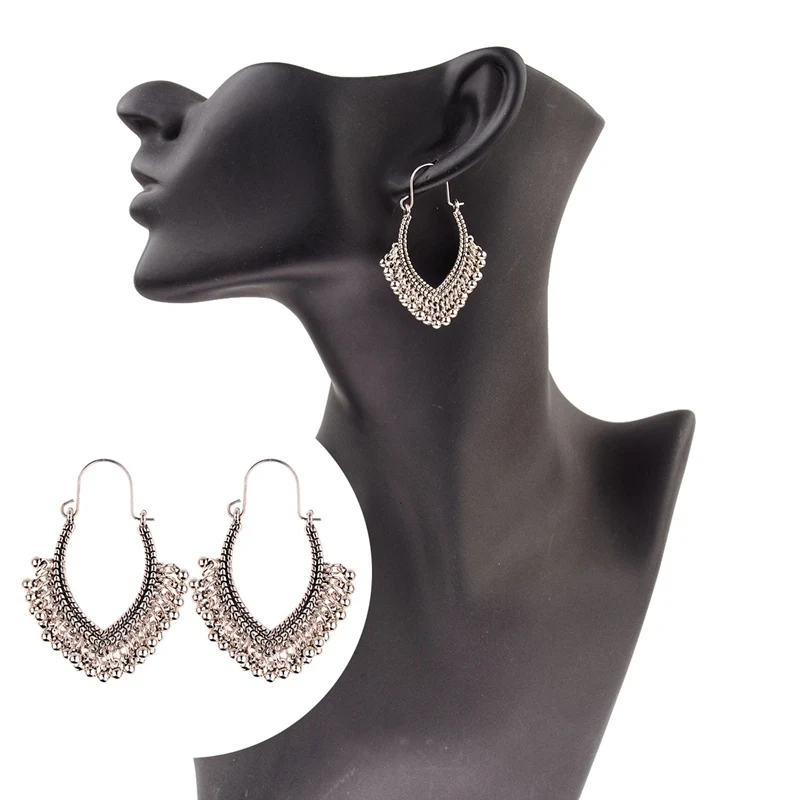TopHanqi, индийская Jhumka, ювелирное изделие, Ретро стиль, колокольчик, кисточка, серьги, бохо, античный Этнический, серебряный, висячие серьги для женщин, Pendientes