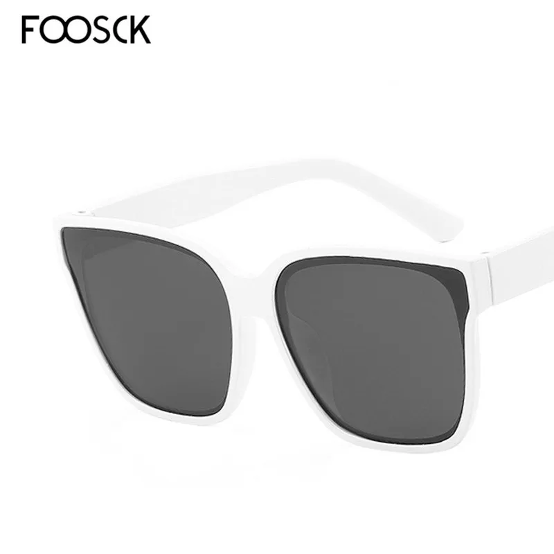 Женские квадратные солнцезащитные очки FOOSCK большие летние зеркальные с оправой