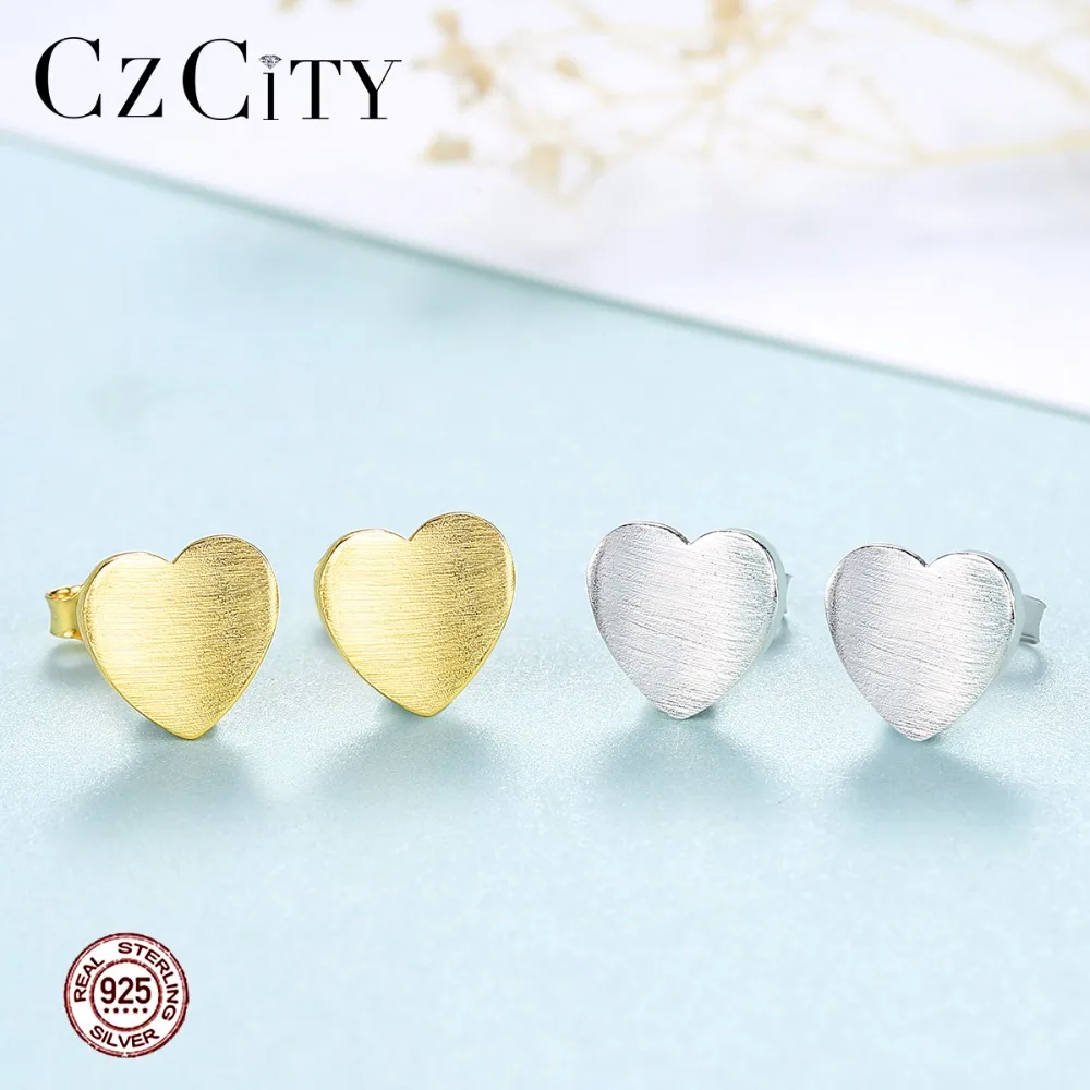 CZCITY 925 стерлингового серебра серьги гвоздики для женщин Минималистский щеткой в