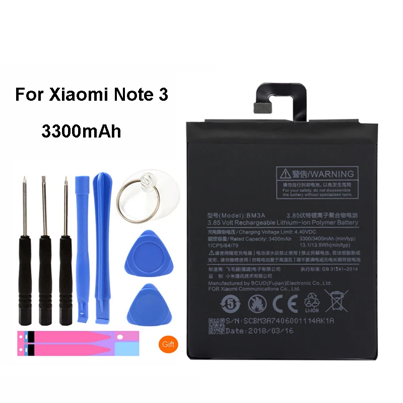 Оригинальный BM3A аккумулятор для мобильного телефона Xiaomi Note 3 3300 мАч запасная