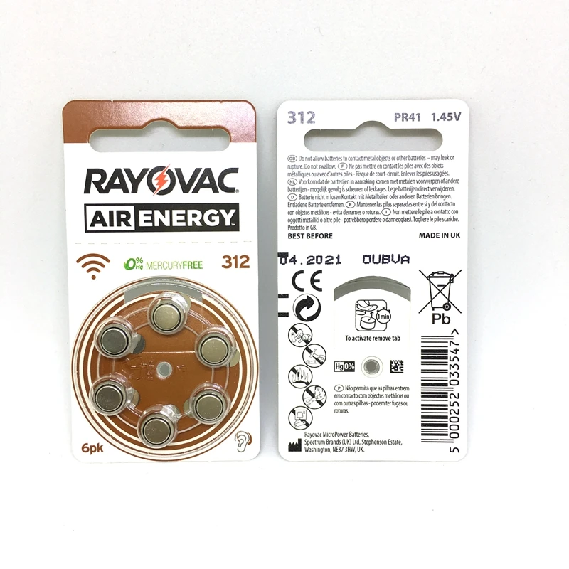 300 шт Rayovac Air Energy слуховой аппарат батареи A312 312A ZA312 312 PR41 U батарея для слуховых