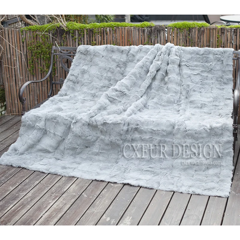 値段 CX-D-30 150 × 200 センチメートルパッチワークカスタムメイドサイズナチュラルカラーライトグレーウサギの毛皮ブランケットカーペット〜ドロップ無料