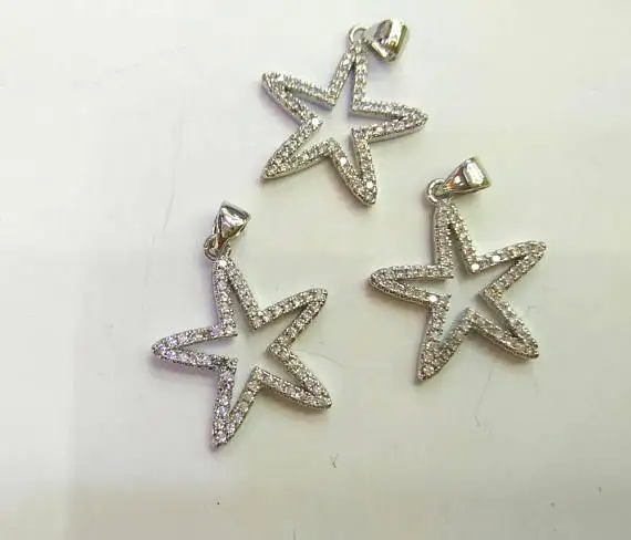 

6pcs CZ Micro Pave 28mm Starburst Pendant gunmetal Jewelry star Gold Silver Jewelry beads