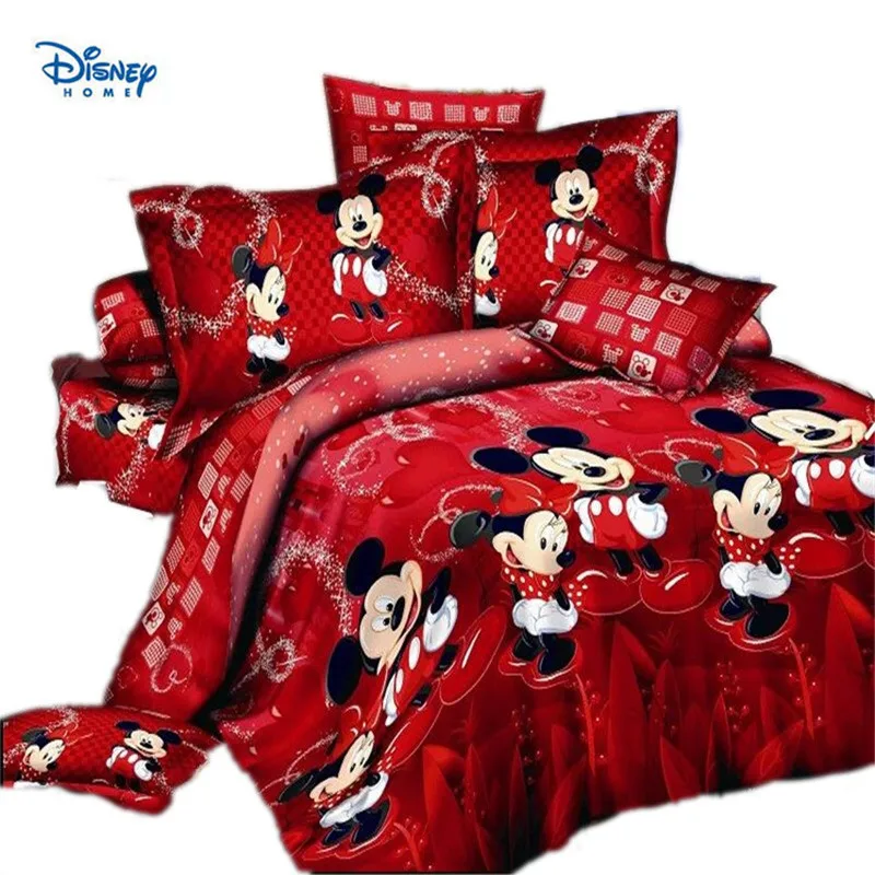 

red minnie mickey mouse comforter set bedding twin full queen king size 100%cotton quilt cover flat bed sheet pillowcase 3/4/5pc