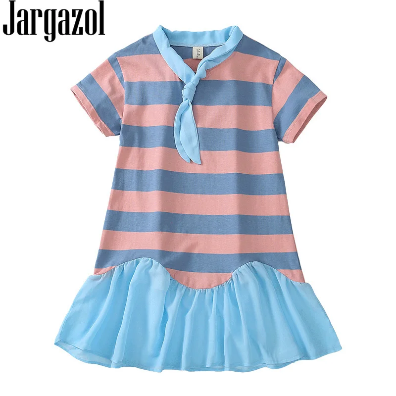 Jargazol Kids Dresses for Girls Vestidos Teenagers Children Clothes Chiffon Splicing Shirt-dress Korean Girl Princess Dress | Детская