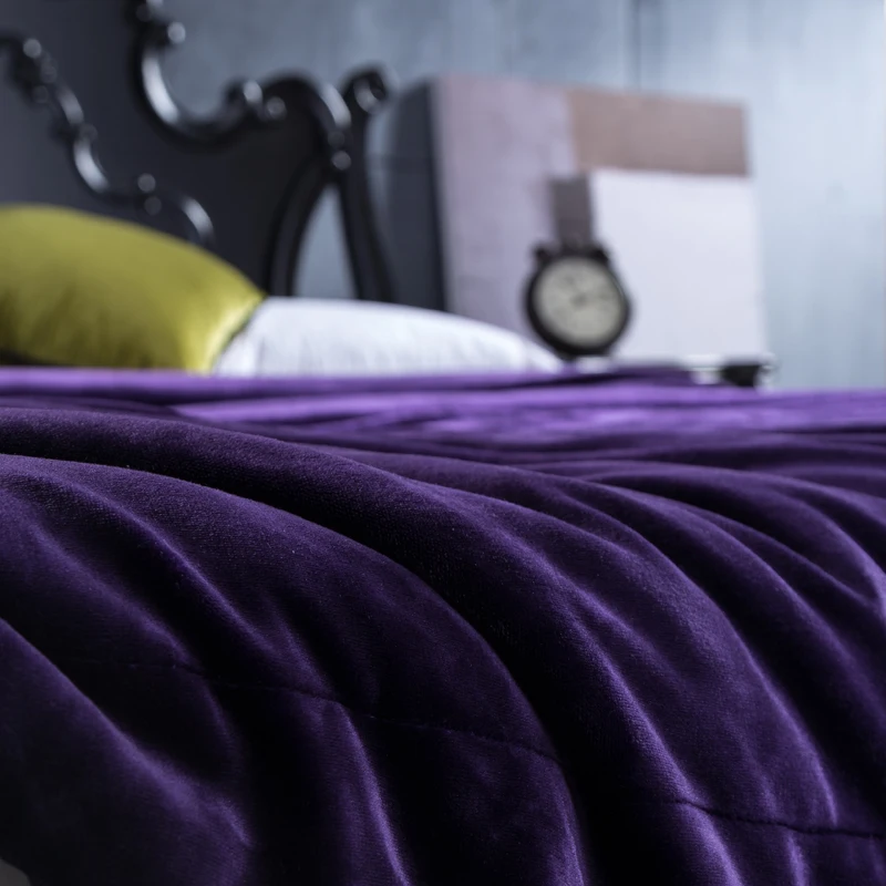 Благородные темно фиолетовые одноцветные Мягкие флисовые одеяла двухслойные
