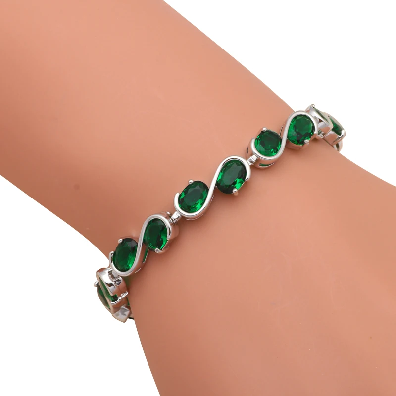 

Deep Green Peridot Party Bracelets for Ladies white gold tone Wholesale & Retail Zirconia Fashion Jewelry TB865A