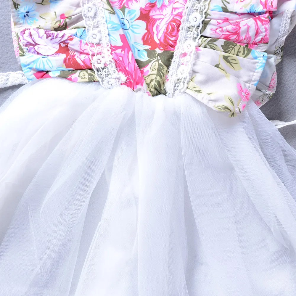 Baby Girl Summer Cute Lace Ruched Dress Floral Ruffled Princess Dresses Children Girls Clothing Set | Детская одежда и обувь