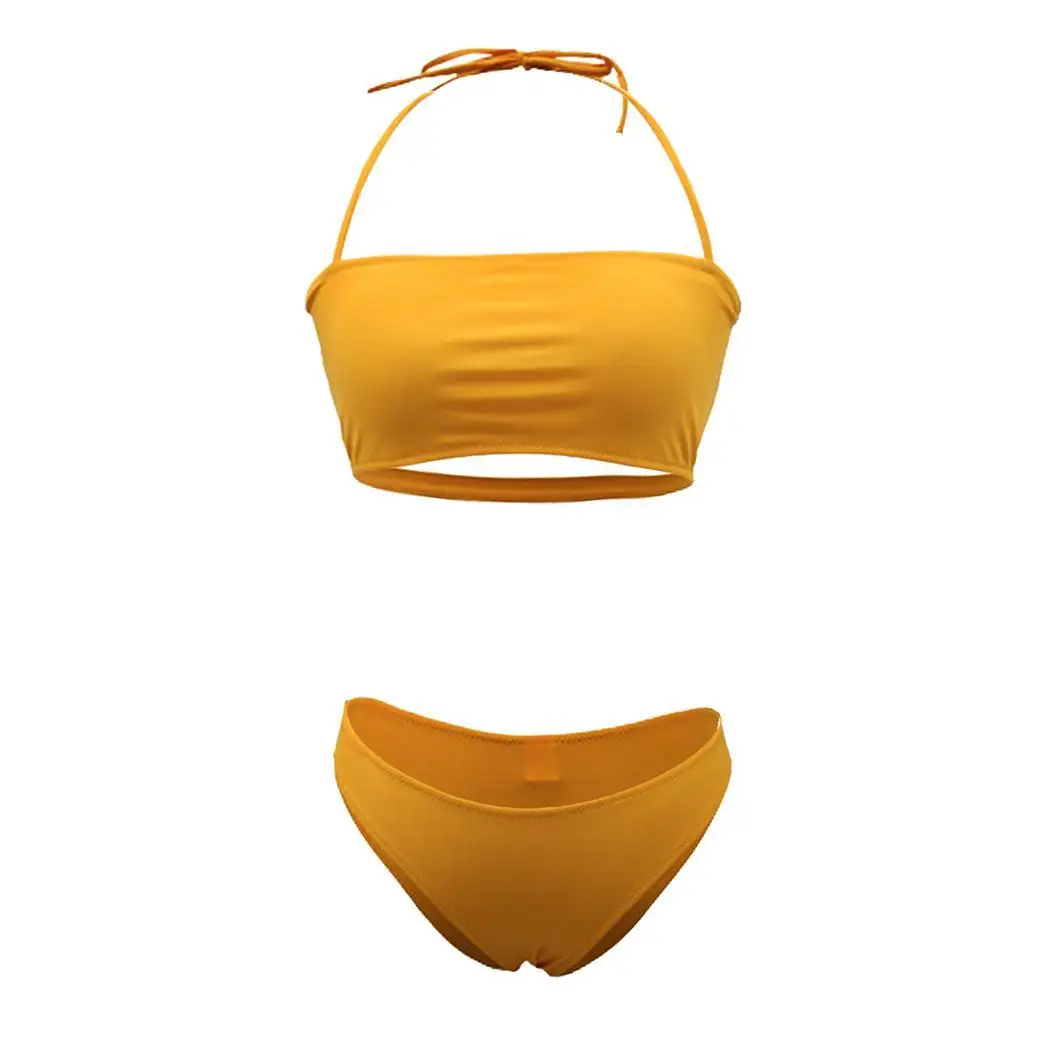 Women Halter Neck Adjustable Spaghetti Strap Yes Back Buckle Solid Bottom Fashion Summer Bikini Set Beach |