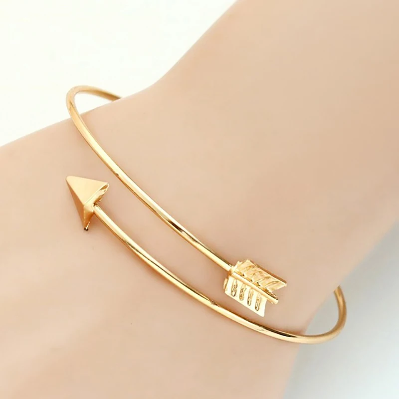 Модный простой браслет со стрелками для пар золотой женский Открытый ювелирные