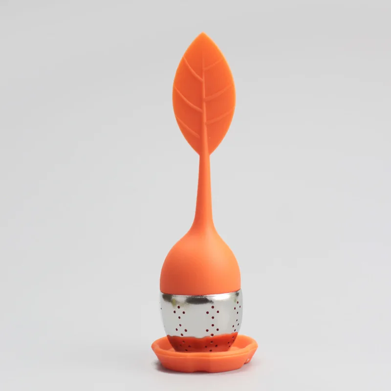 Orange 1 шт. Силиконовое чайное ситечко фильтр для чая для повторного использования 6 Цвета Сладкий Лист с поддон Новинка Сито-заварник травяной сито для приправ принадлежность для чая - Color: Orange