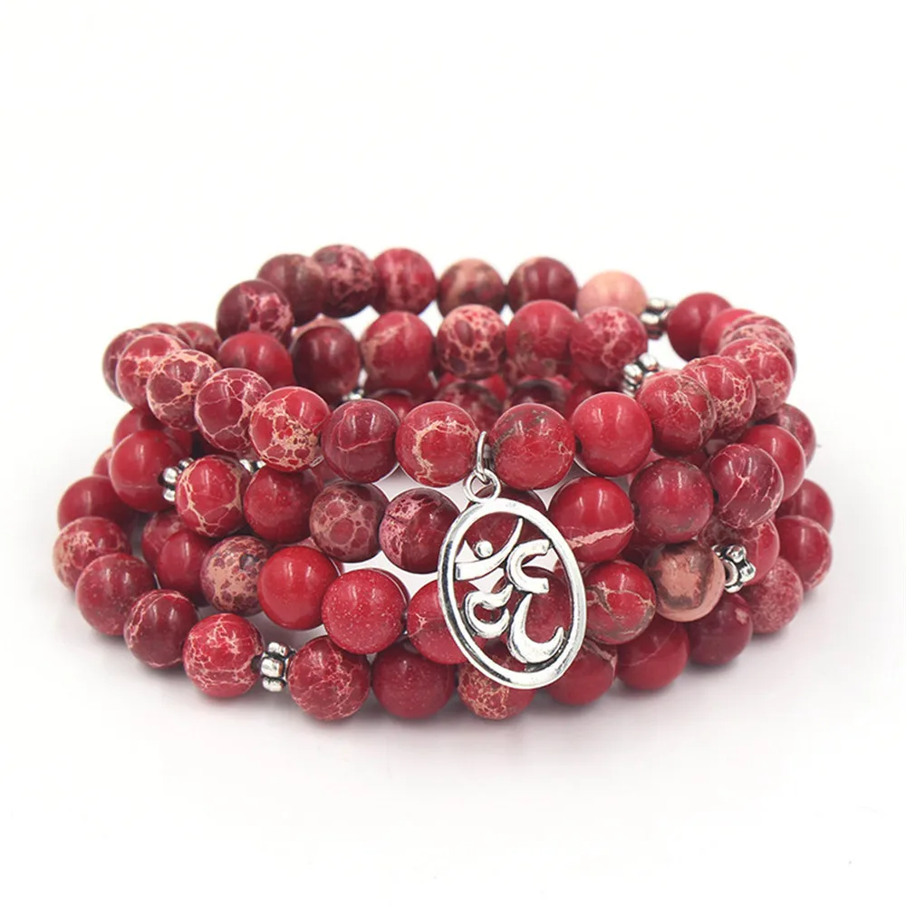 

Handmade 8MM Natural Red Regalite 108 Mala Bracelet Yoga OHM Charm Bracelet Women's Healing Stone Bracelets or Necklace Dropship