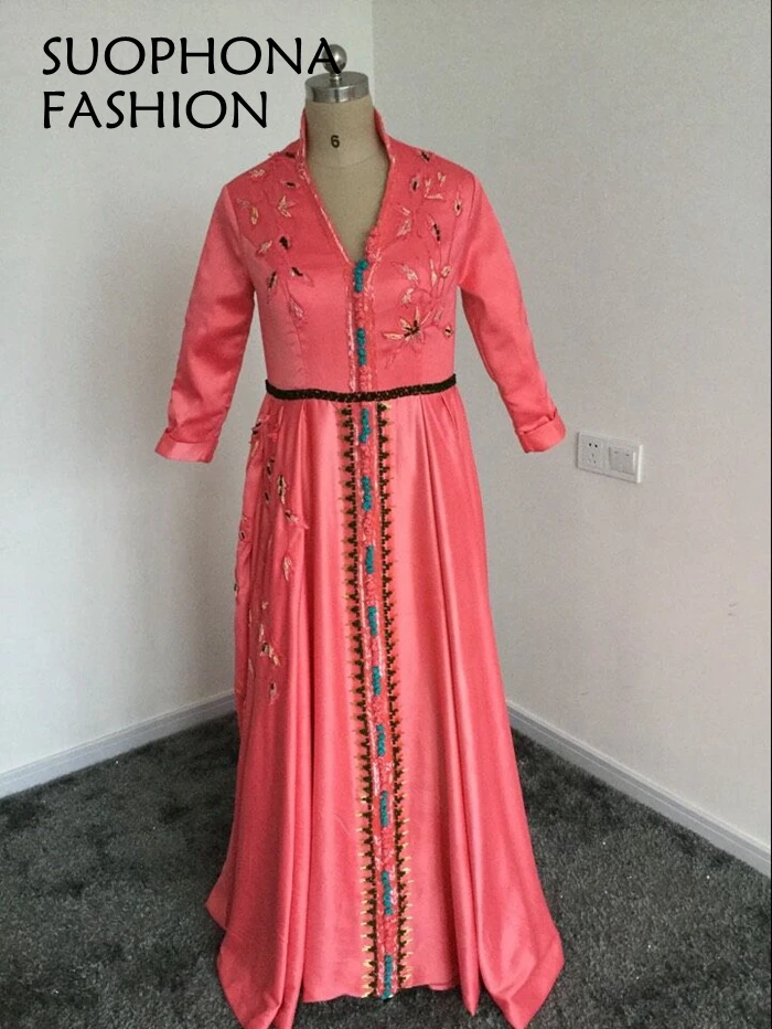 Vestido de festa V образным вырезом с длинным рукавом вечернее платье 2019 вышивка длинный