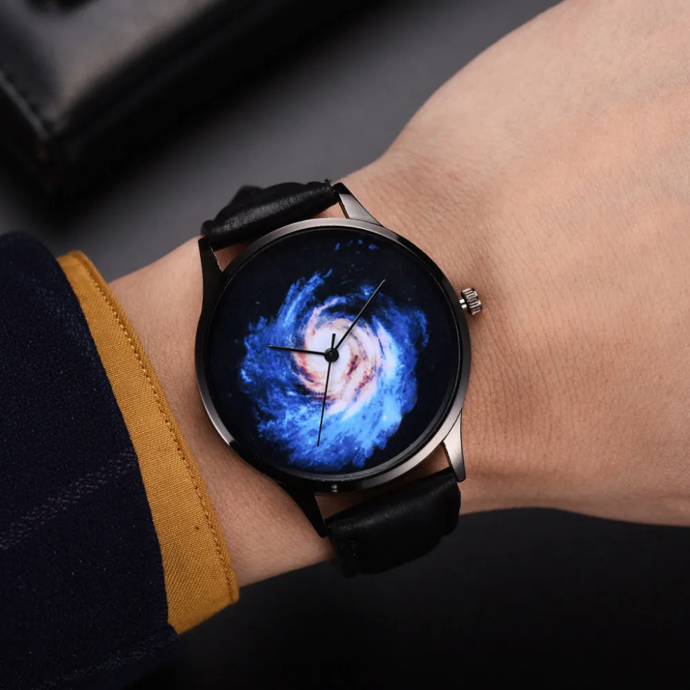 Женские кварцевые часы с ремешком и звездой Vortex темно синие из искусственной