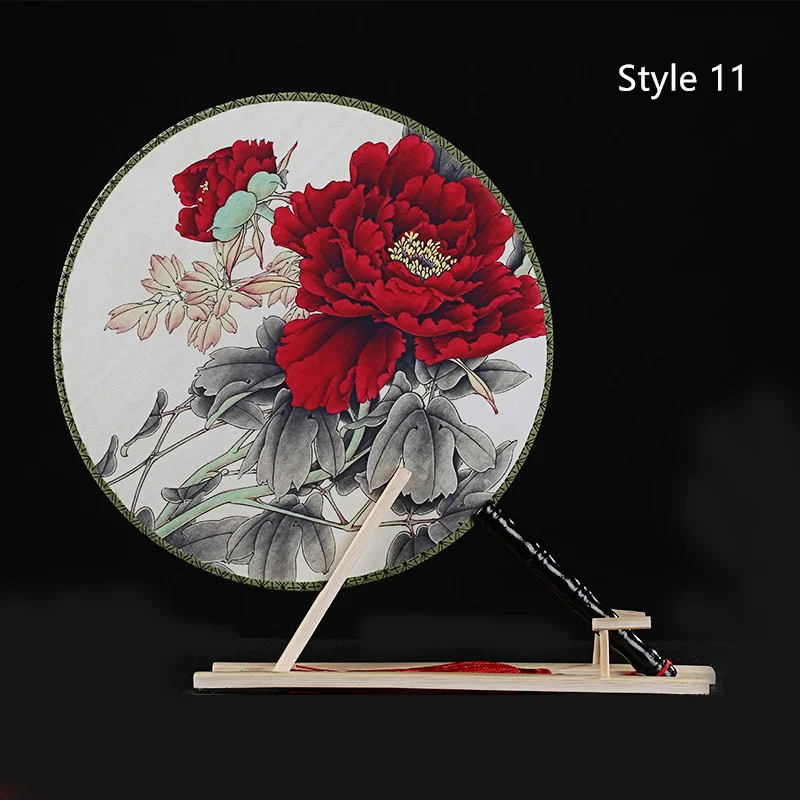 Style 11 28 Стиль s Женский Классический танец Круглый Китайский стиль ручной двусторонний цветок Печатный Шелковый круговой вентилятор с кисточкой кулон - Цвет: Style 11