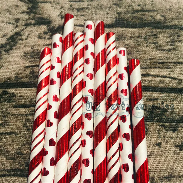 300 шт. Фольга Красной полосой сердце Бумага Соломинки авиации первый день
