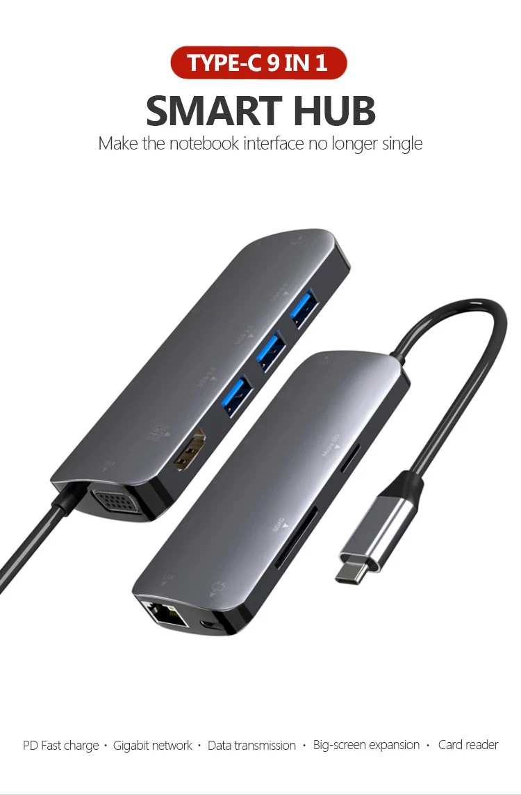UTHAI J09 type C 9в1 Мульти USB 3,0 концентратор HDMI адаптер док-станция для MacBook Pro Аксессуары Usbc 3,1 сплиттер 3 порта USB C кардридер